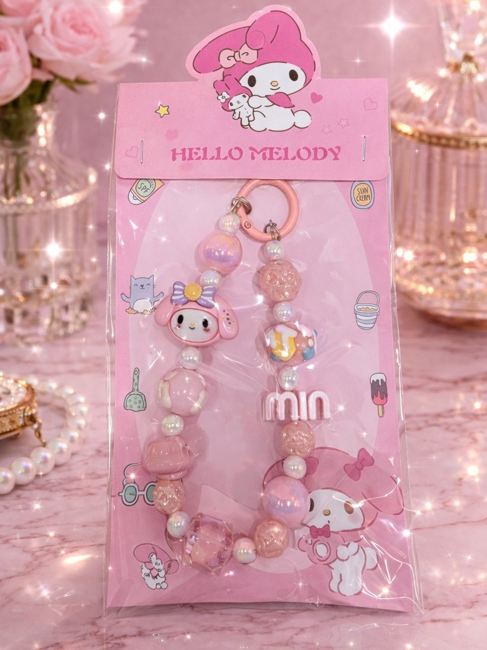 My Melody Pink Beaded Key & Card Holder